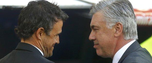 Barcelona coach Luis Enrique (left) and Real Madrid counterpart Carlo Ancelotti