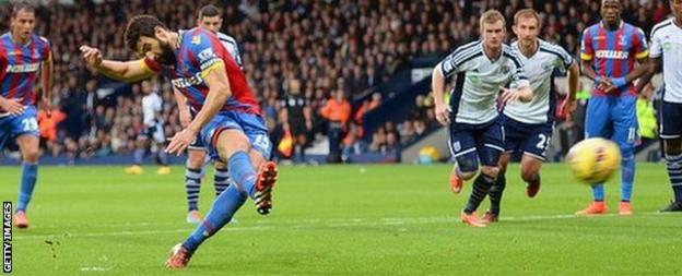Mile Jedinak scored his second penalty of the season to give Crystal Palace a 2-0 half-time lead at West Bromwich Albion