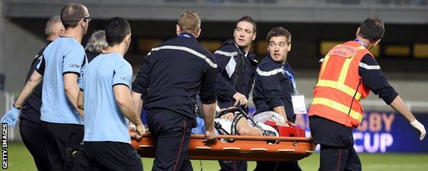 Glasgow Warriors wing Tommy Seymour is stretchered off against Montpellier