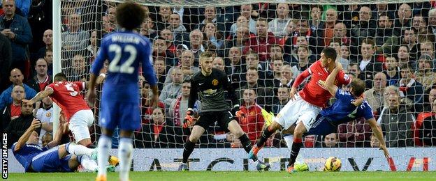 Chelsea's Branislav Ivanovic claims a penalty against Manchester United