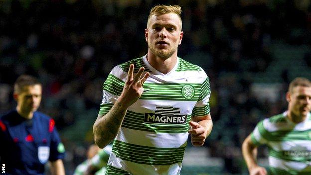 John Guidetti celebrates notching a hat-trick against Partick Thistle