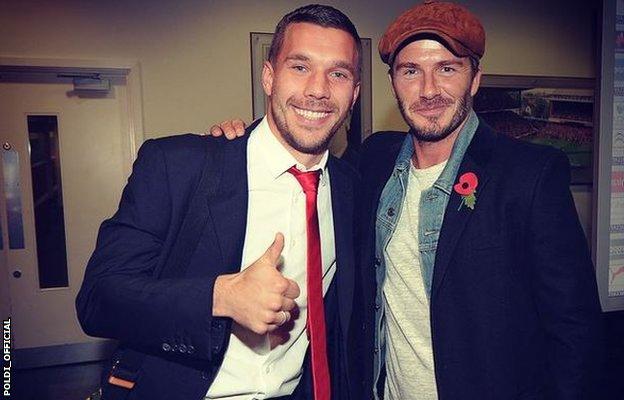 Lukas Podolski and David Beckham