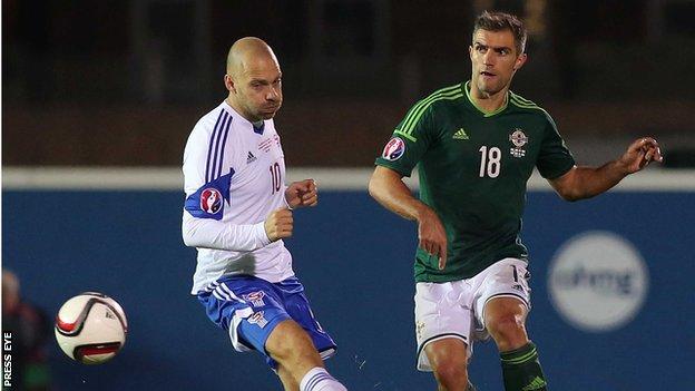 Aaron Hughes in action against the Faroe Islands last month