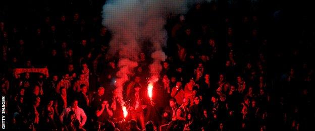 Galatasaray fans light flares at Dortmund