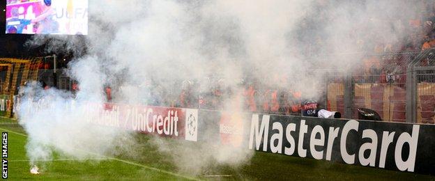 Galatasaray fans light flares at Dortmund