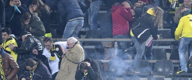 Galatasaray fans light flares at Dortmund