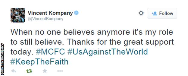 Manchester City captain Vincent Kompany on Twitter