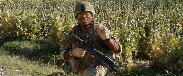 Semesa Rokoduguni pictured on patrol in Afghanistan