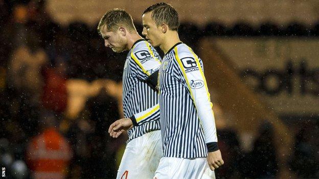 St Mirren players Marc McAusland and Jeroen Tesselaar are dejected at the final whistle