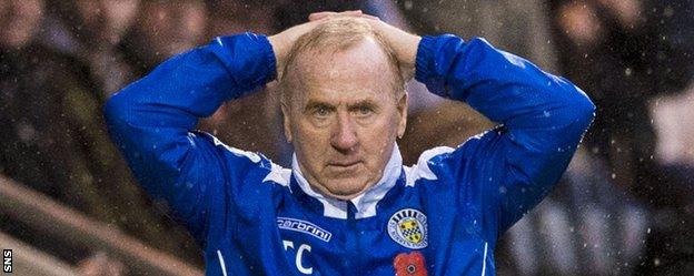 St Mirren manager Tommy Craig shows his frustration