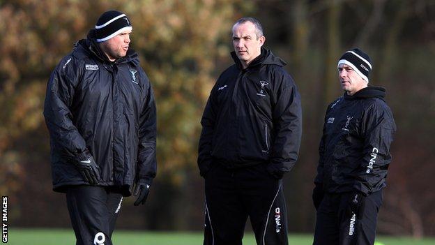 Harlequins coaches Tony Diprose, Conor O'Shea and Mark Mapletoft