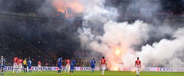 Italy v Croatia flares
