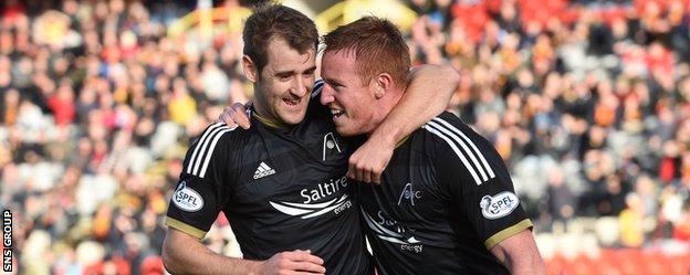 Niall McGinn and Adam Rooney celebrate