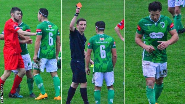 Tom Martin is sent off for Guernsey