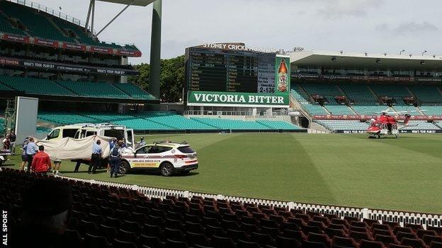 Emergency vehicles and helicopter at Sydney Cricket Ground. 25 Nov 2014