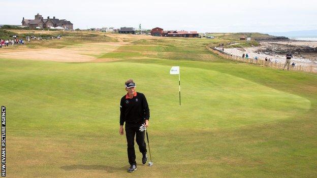 Bernard Langer in action during the 2014 Senior Open Championship