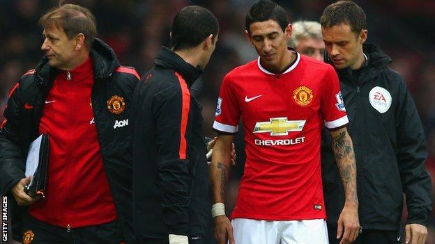 Manchester United's Angel Di Maria leaves the field at Old Trafford