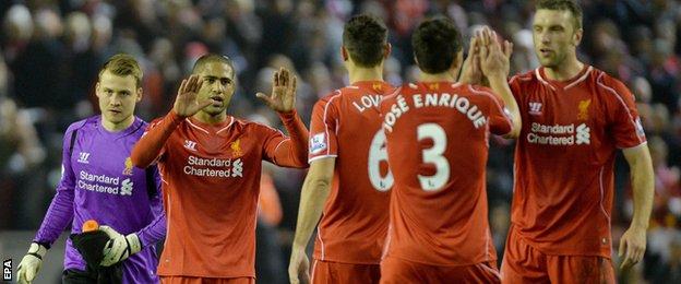 Liverpool celebrate after a win over Stoke