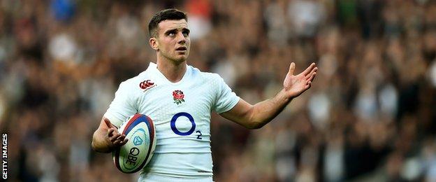 George Ford looks questioningly to the stands at Twickenham on Saturday