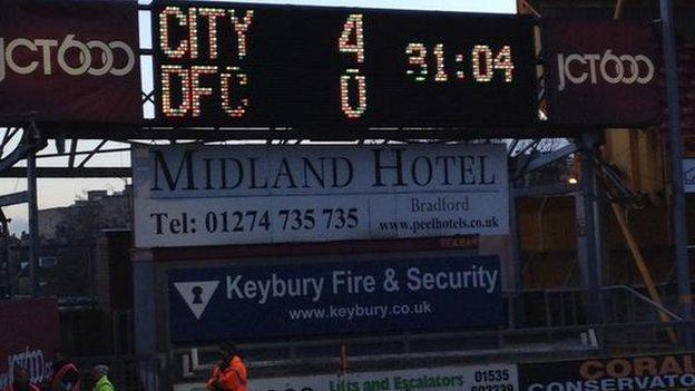 Dartford fan Toby Leveson's picture of the Bradford scoreboard