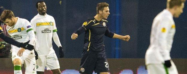 Dinamo Zagreb's Marko Pjaca celebrates scoring against Celtic.