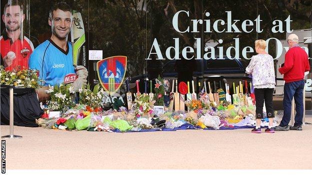 Floral tributes to Phillip Hughes at the Adelaide Oval