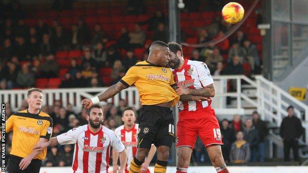 Aaron O'Connor heads Newport County in front against Stevenage