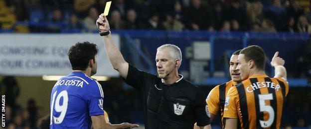 Diego Costa receives a yellow card