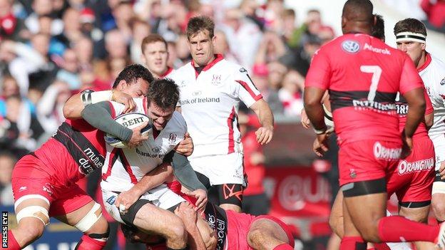 Ulster's Jared Payne is tackled in October's game against Toulon in Belfast