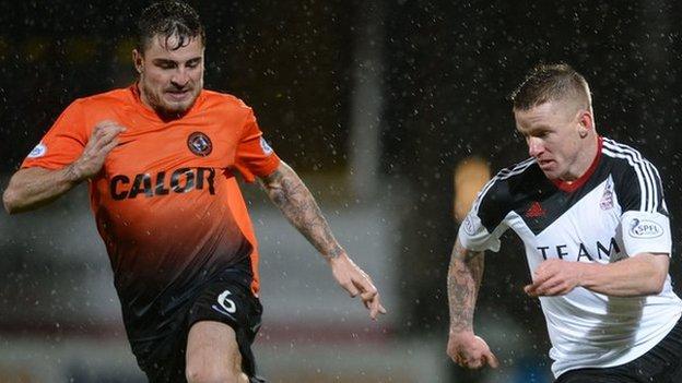 Dundee United's Paul Paton and Aberdeen's Jonny Hayes