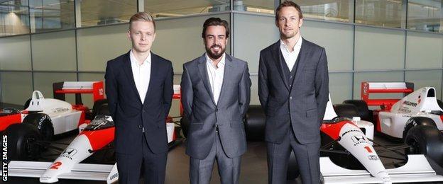 McLaren's 2015 driver line up: Kevin Magnussen, Fernando Alonso and Jenson Button