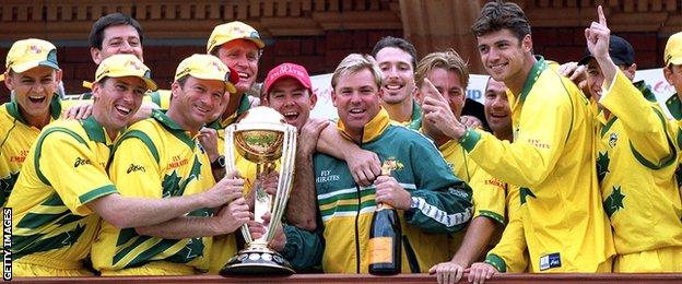 Australia with the Cricket World Cup in 1999