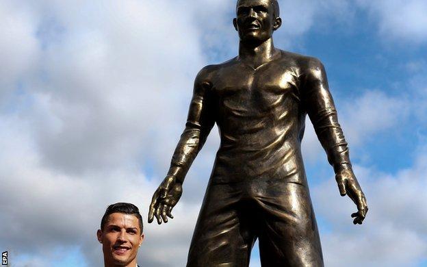 Cristiano Ronaldo at the unveiling of a statue of himself