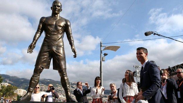 Cristiano Ronaldo at the unveiling of a statue of himself