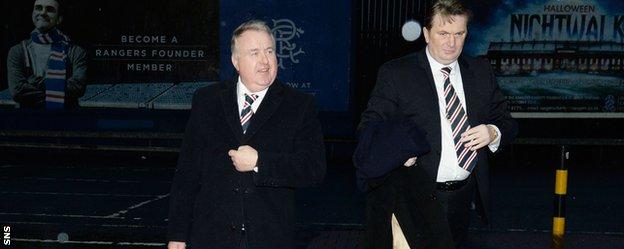 Rangers chairman David Somers (left) and shareholder Sandy Easdale arrive at the club's AGM