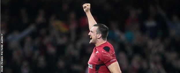 Wales captain Sam Warburton celebrates their 12-6 win over South Africa