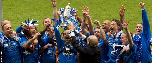 St Johnstone celebrate their Scottish Cup victory at Celtic Park