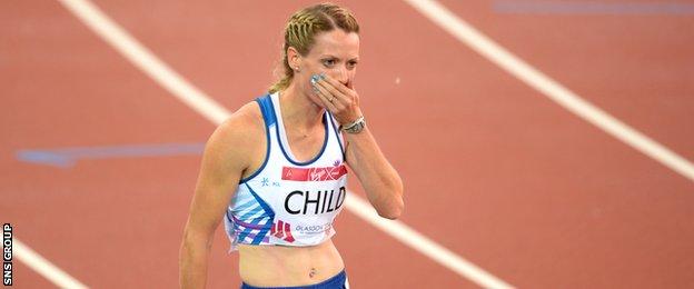 Eilidh Child celebrates after winning silver in the 400m hurdles final