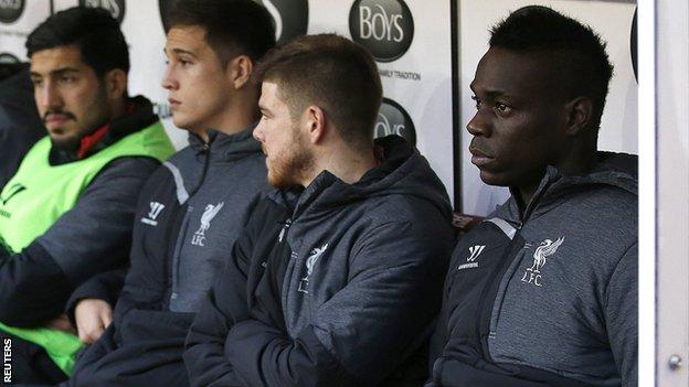 Mario Balotelli (right) on the bench at Burnley
