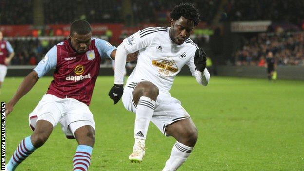 Wilfried Bony did not score in the win over Aston Villa but is still Swansea's leading scorer this season with eight goals