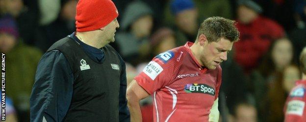 Scarlets lost fly-half Rhys Priestland to injury early in the match
