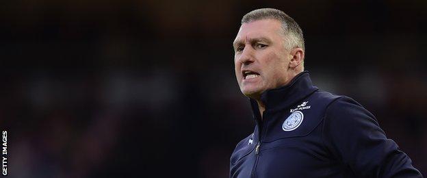 Nigel Pearson, Leicester City Manager, instructs during the Barclays Premier League match between West Han United and Leicester City at Boleyn Ground on December 20 2014.