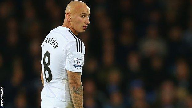 Swansea City's Jonjo Shelvey walks off the field after being sent off for a second yellow card against Everton in November