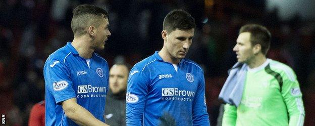 St Johnstone players show their disappointment at the final whistle