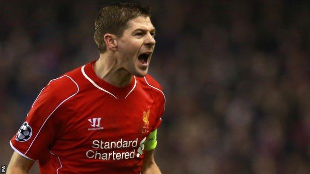 Steven Gerrard celebrates while playing for Liverpool