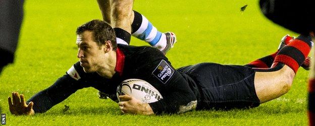 Tim Visser scores a try for Edinburgh