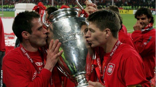 Jamie Carragher (left) and Steven Gerrard were in the Liverpool side which won the 2005 Champions League