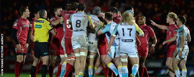 Tempers flared during a typically fierce derby between Scarlets and Ospreys