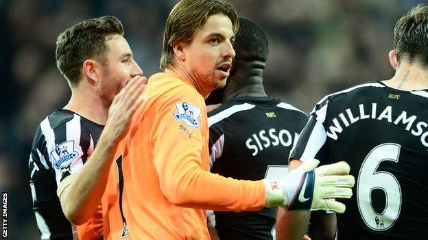 Goalkeeper Tim Krul playing for Newcastle United in the Premier League