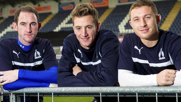All smiles for Falkirk new signings Mark Kerr (left), Aaron Muirhead (centre) and John Baird